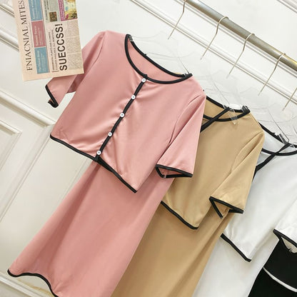 Contrast Trim Button-Up Top and Maxi Skirt Set