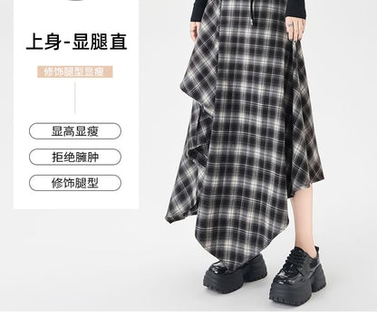 Asymmetrical Plaid A-Line Skirt