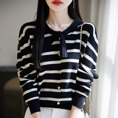 Long-Sleeve Round Neck Knot Detail Cardigan