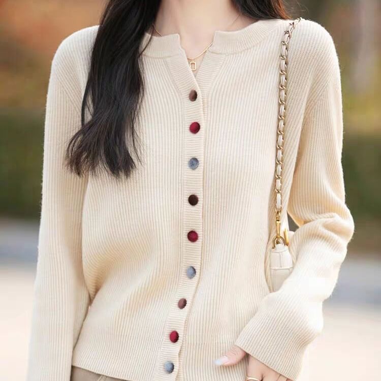 Notch Neck Plain Button Up Cardigan
