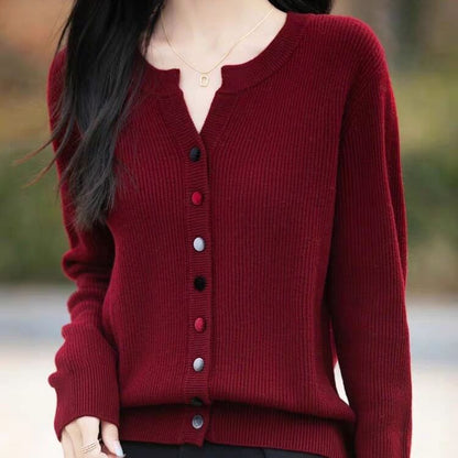 Notch Neck Plain Button Up Cardigan