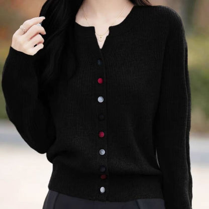 Notch Neck Plain Button Up Cardigan