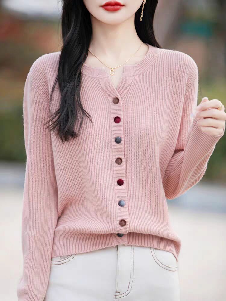 Notch Neck Plain Button Up Cardigan