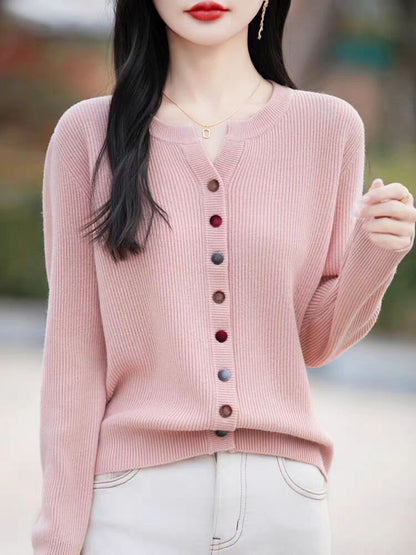 Notch Neck Plain Button Up Cardigan