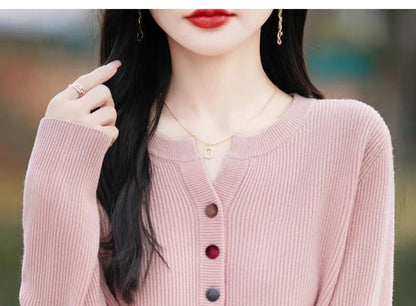 Notch Neck Plain Button Up Cardigan