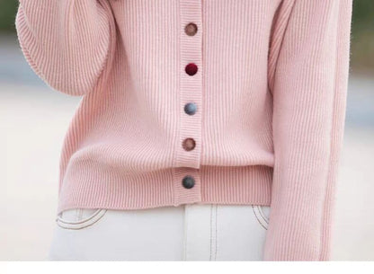 Notch Neck Plain Button Up Cardigan