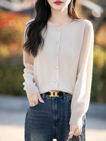 Round Neck Plain Button Up Cardigan
