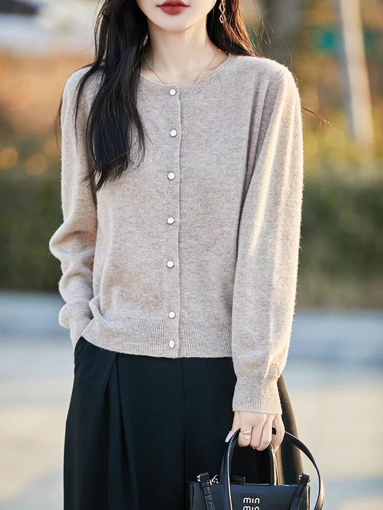 Round Neck Plain Button Up Cardigan