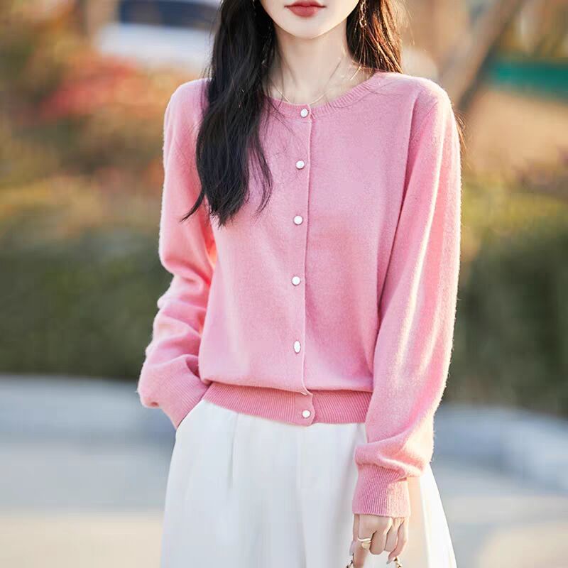 Round Neck Plain Button Up Cardigan