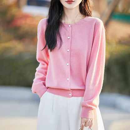 Round Neck Plain Button Up Cardigan