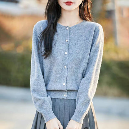Round Neck Plain Button Up Cardigan