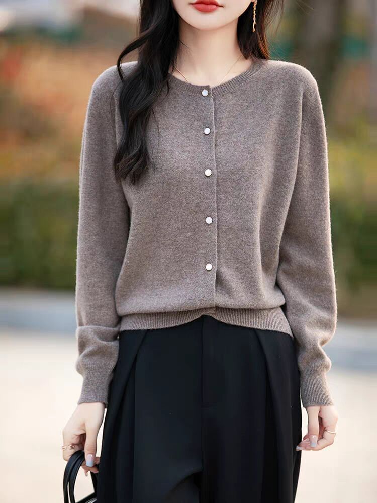 Round Neck Plain Button Up Cardigan