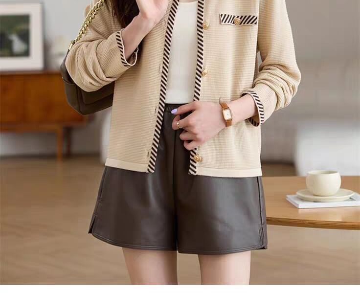 Round Neck Striped Button Up Cardigan