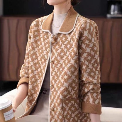 Collared Houndstooth Button Up Cardigan