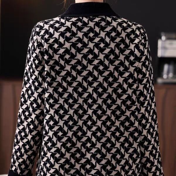 Collared Houndstooth Button Up Cardigan
