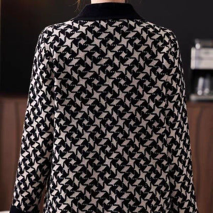 Collared Houndstooth Button Up Cardigan