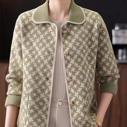 Collared Houndstooth Button Up Cardigan