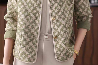 Collared Houndstooth Button Up Cardigan