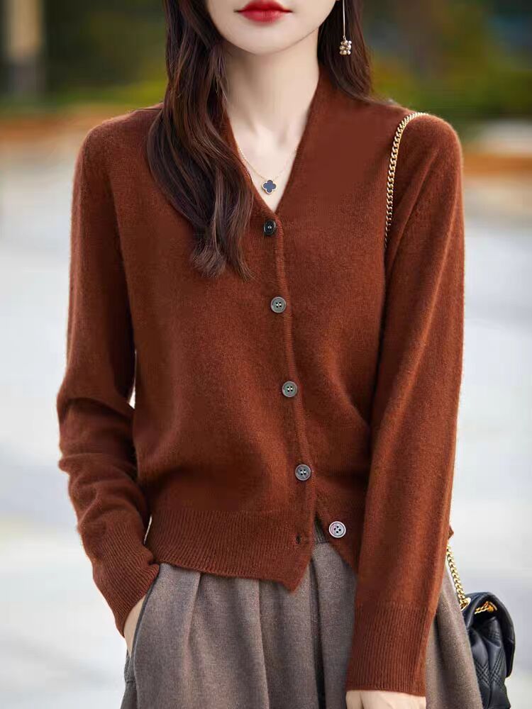 V-Neck Plain Button Up Cardigan