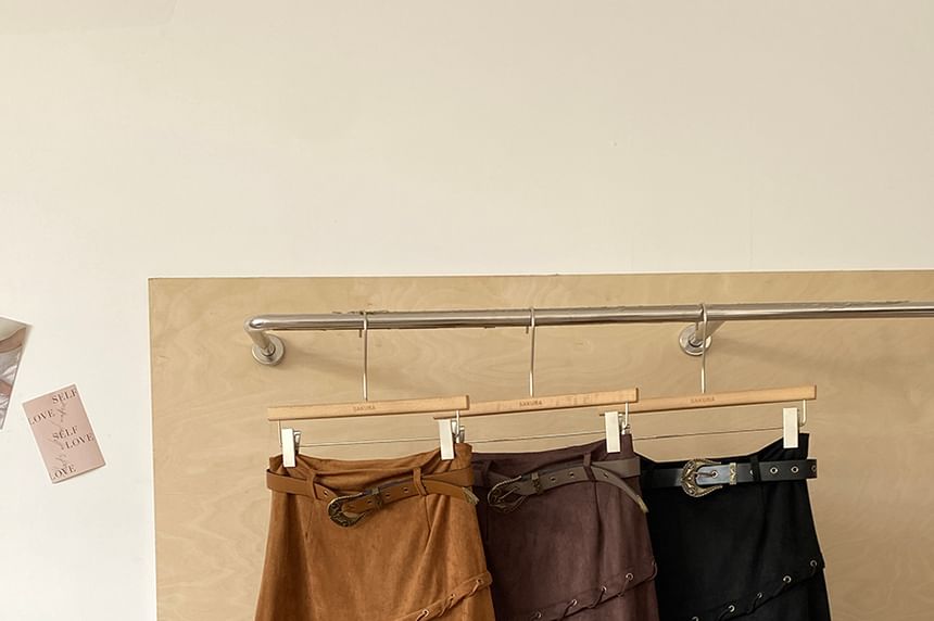 Asymmetrical Grommet Midi A-Line Skirt