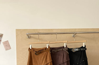 Asymmetrical Grommet Midi A-Line Skirt