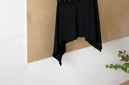Asymmetrical Grommet Midi A-Line Skirt