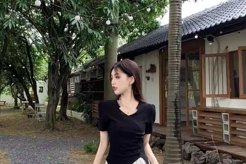 Slim Fit Tee with Asymmetric Hem, Short Sleeved, Midi A-Line Skirt Set