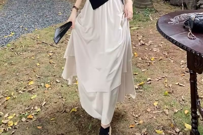 Slim Fit Tee with Asymmetric Hem, Short Sleeved, Midi A-Line Skirt Set