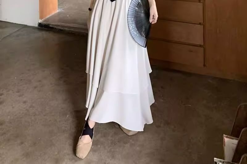 Slim Fit Tee with Asymmetric Hem, Short Sleeved, Midi A-Line Skirt Set