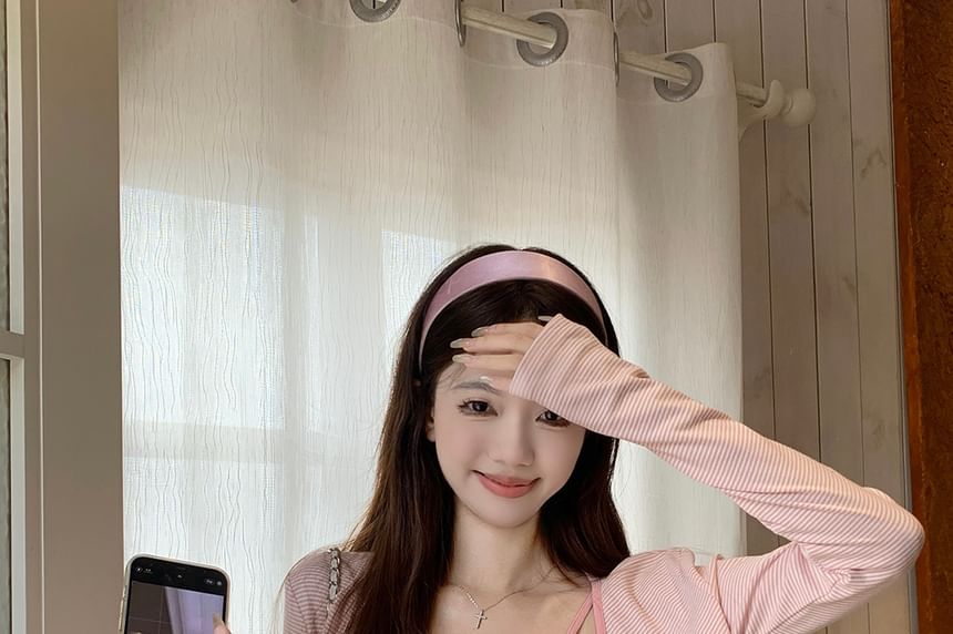 Striped Round Neck Camisole Cardigan Top