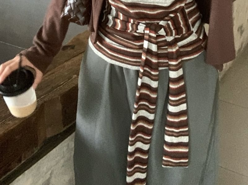 Set: Striped Tie-Up Tube Top + Plain Cardigan
