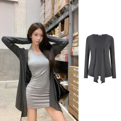Open Front Cardigan and Halter Neck Mini Sheath Dress