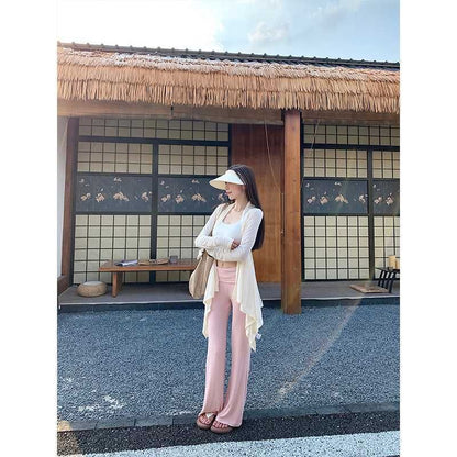 Long Open Front Plain Cardigan