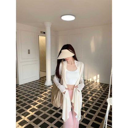 Long Open Front Plain Cardigan