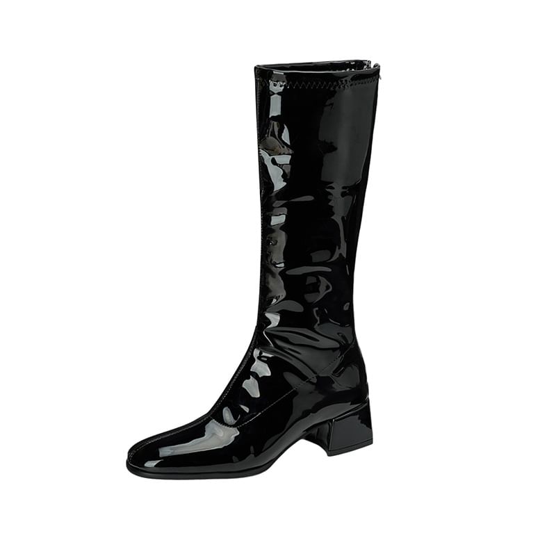 Round Toe Chunky Heel Tall Boots