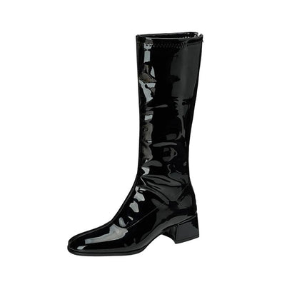 Round Toe Chunky Heel Tall Boots