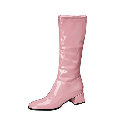 Round Toe Chunky Heel Tall Boots