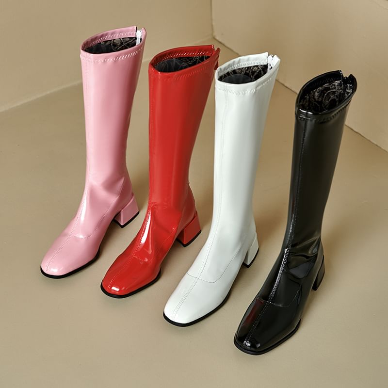 Round Toe Chunky Heel Tall Boots