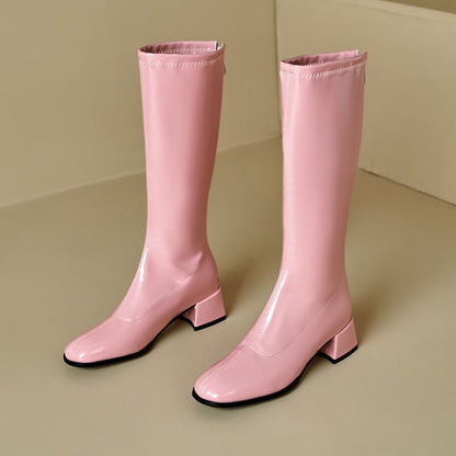 Round Toe Chunky Heel Tall Boots