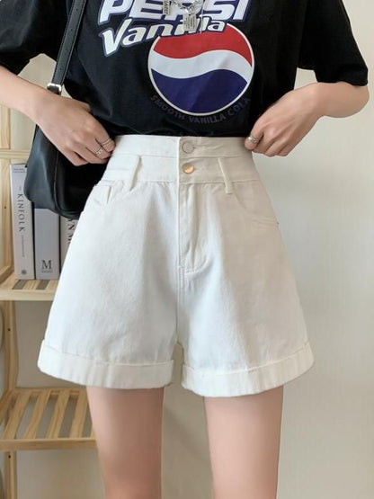 High Waist Roll Up Hem Denim Shorts