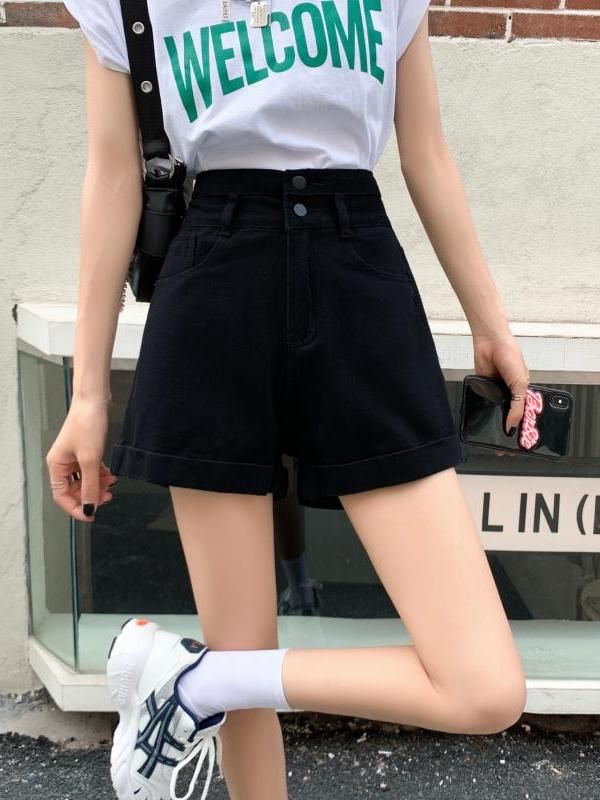 High Waist Roll Up Hem Denim Shorts