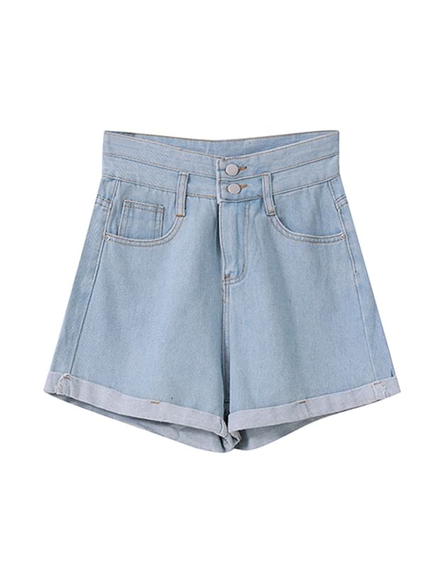 High Waist Roll Up Hem Denim Shorts