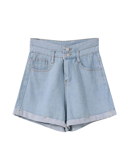 High Waist Roll Up Hem Denim Shorts