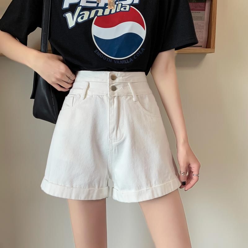 High Waist Roll Up Hem Denim Shorts