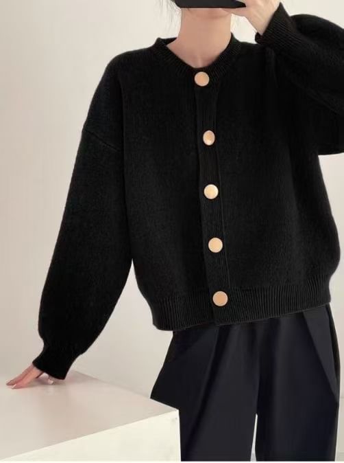 Classic Button-Up Crewneck Cardigan