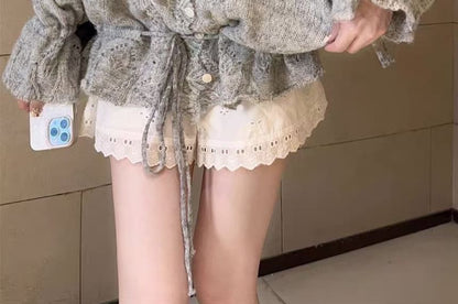Beaded V-Neck Plain Cardigan