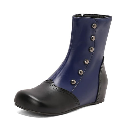 Studded Two Tone Wedge Short Boots