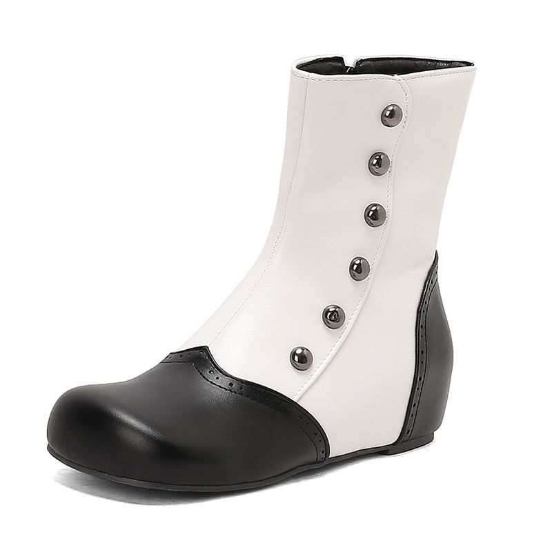 Studded Two Tone Wedge Short Boots