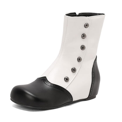 Studded Two Tone Wedge Short Boots