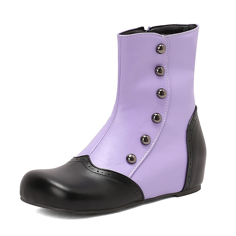 Studded Two Tone Wedge Short Boots